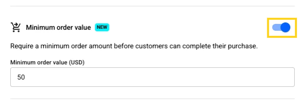 Set a minimum order price in your catalog by enabling this option