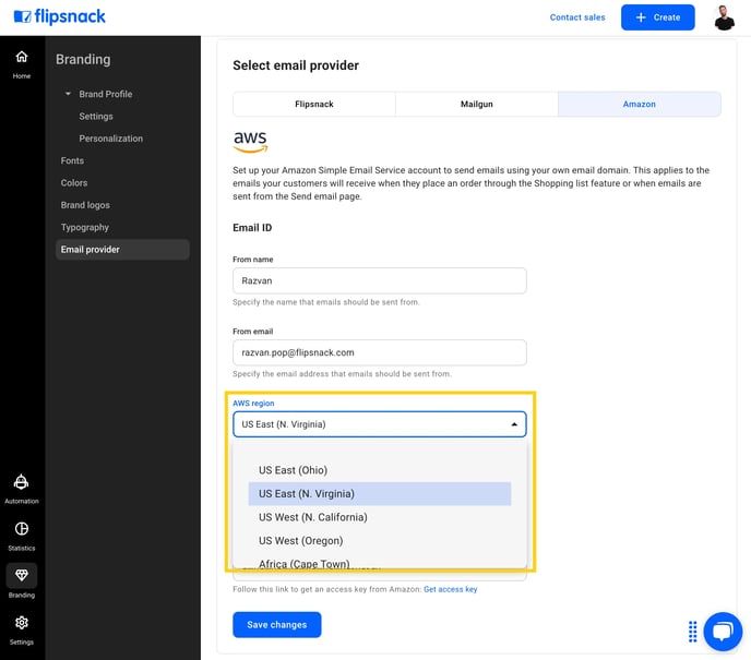 AWS Region in Flipsnack
