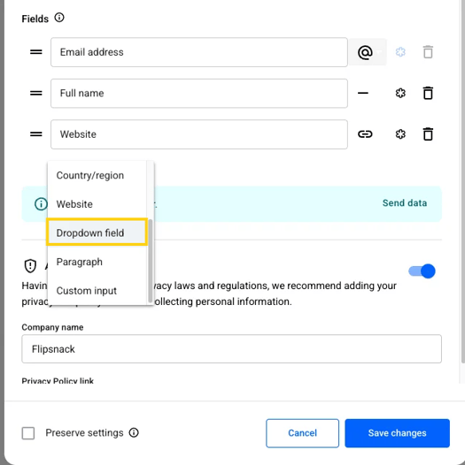 dropdown field to add custom values