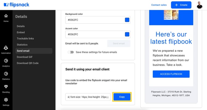 Copy HTML code from Flipsnack