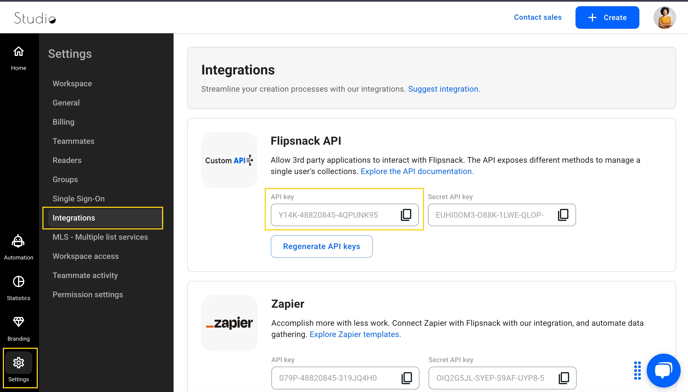 From Integration take your API key