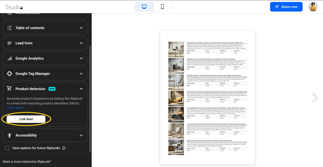 navigate to Product Detection and then click on the Link feed. 