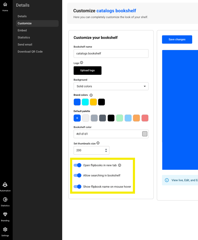 flipbook options