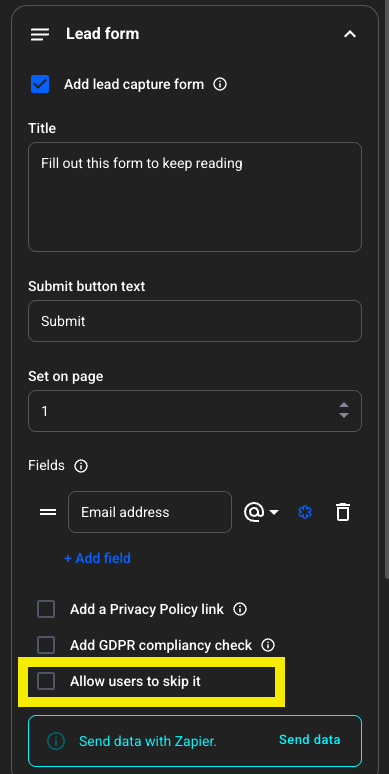allow users to skip the form