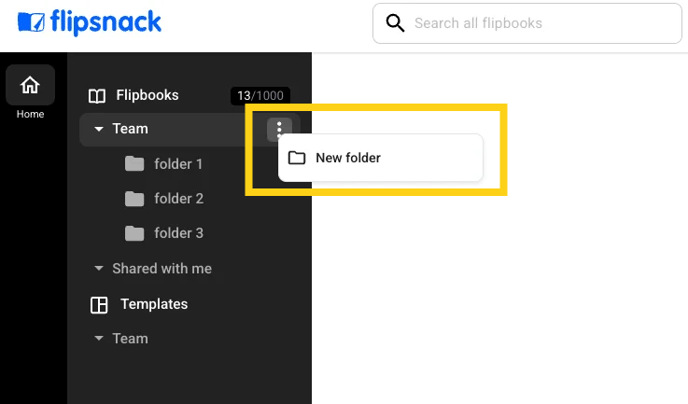 three-dot menu and new folder